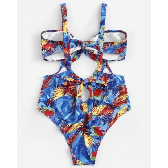 Tropical suspender style high leg swimsuit - Picture 2 of 6